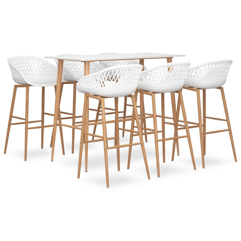 Barna Dining Set, White/Brown, White