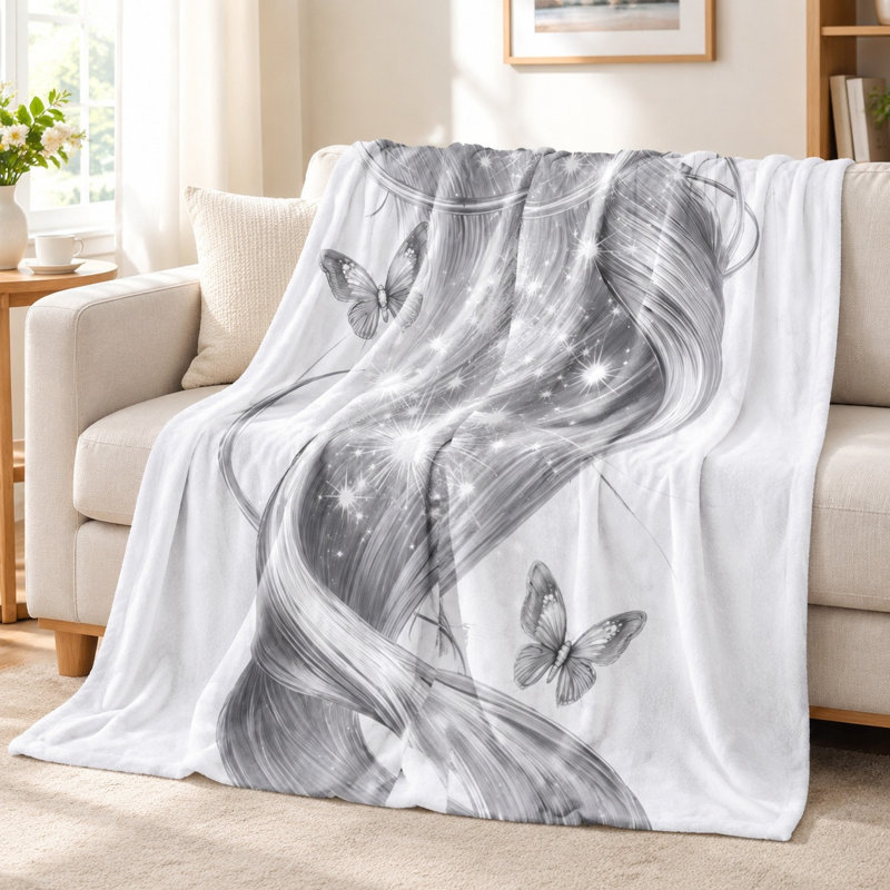 Jeté en flanelle à motif de cheveux et de papillons Artistic, L 60 po x l 50 po
