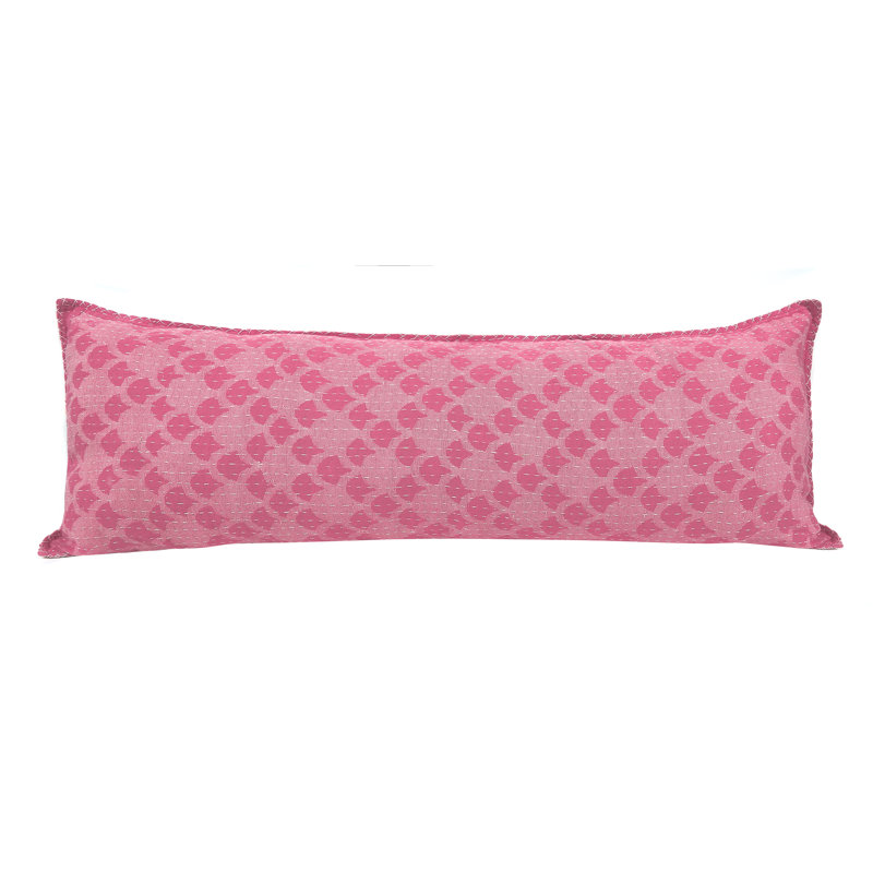 Artisan Hand Loomed Cotton Lumbar Pillow - Pink Ginkgo - 16"x48"