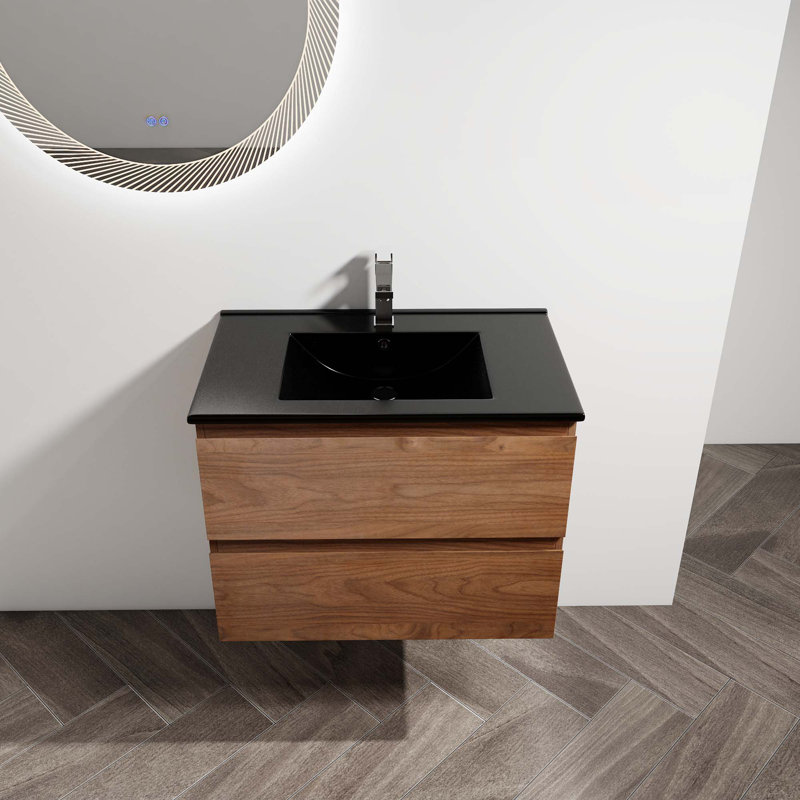 Meuble-lavabo mural avec lavabo en céramique, Brun