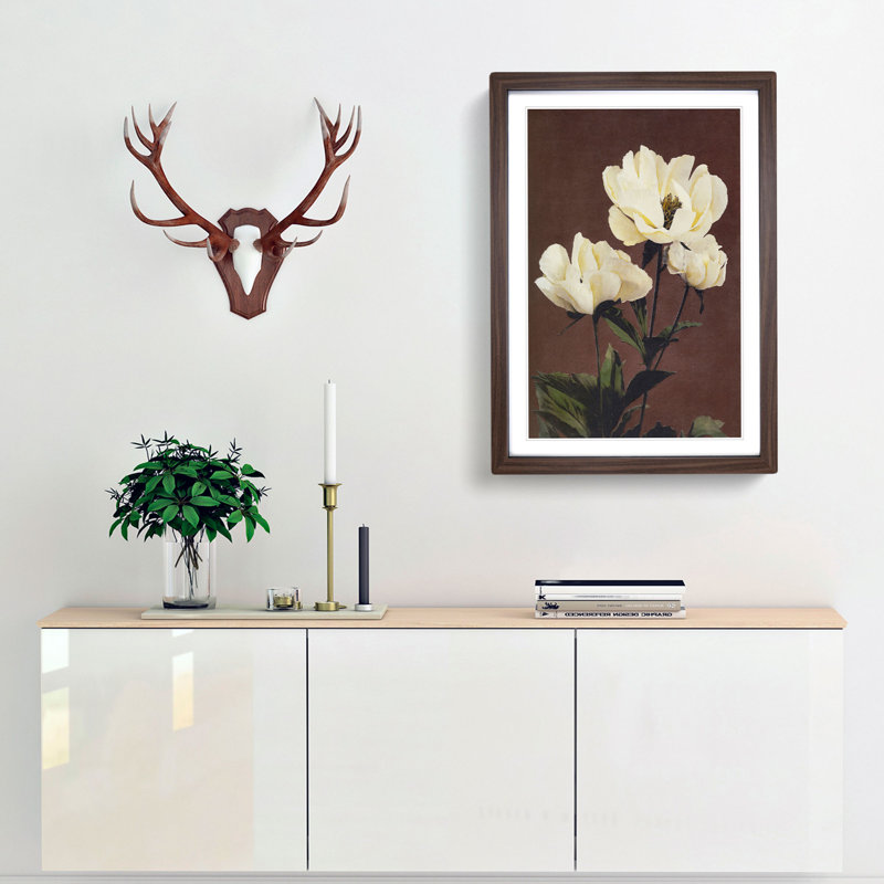 Peony Flowers by Kazumasa Ogawa - Framed Print, 65cm H x 48cm W x 2cm D, Walnut Framed