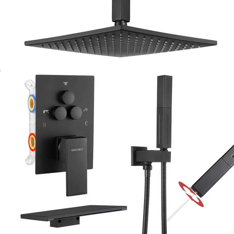 10" Ceiling Mount Shower System with Waterfall Spout，2-in-1 Handheld 2.5 GPM