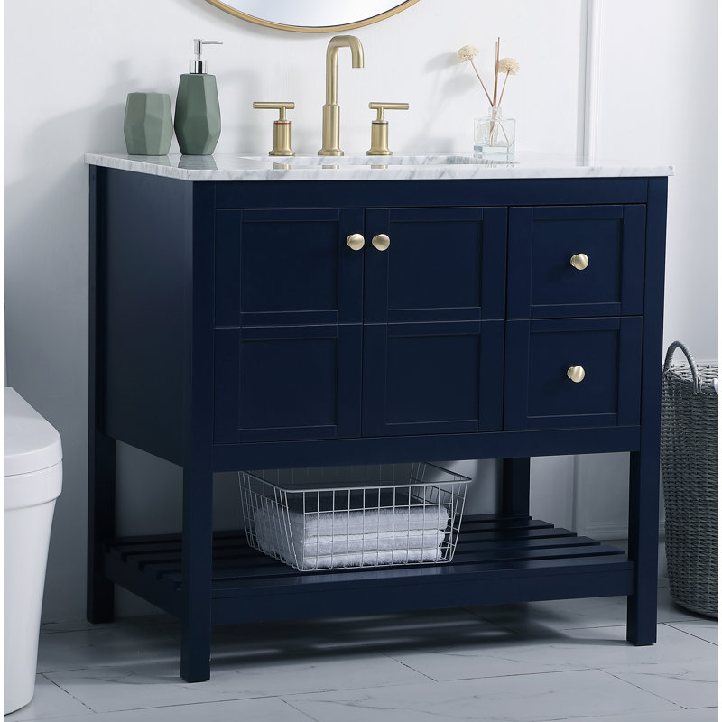 36'' Single Bathroom Vanity with Marble Top, White