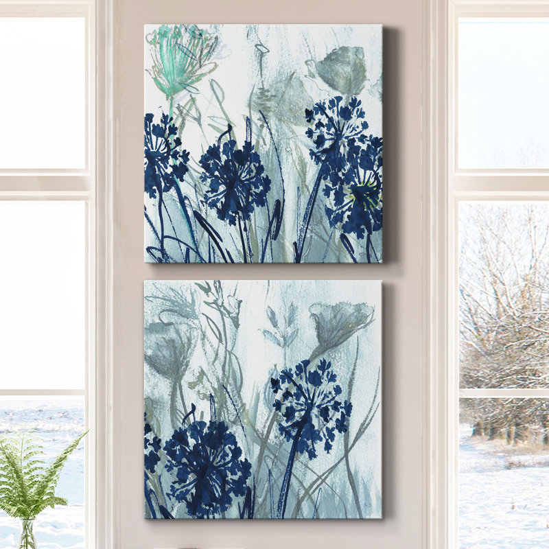 Indigo Field I - ensemble de 2 peintures, H 40 po x l 80 po x P 1 po, Toile tendue
