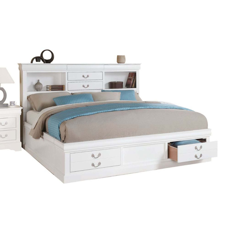 Cadre de lit Andy, lit de rangement, lit plateforme, Grand, Gris foncé