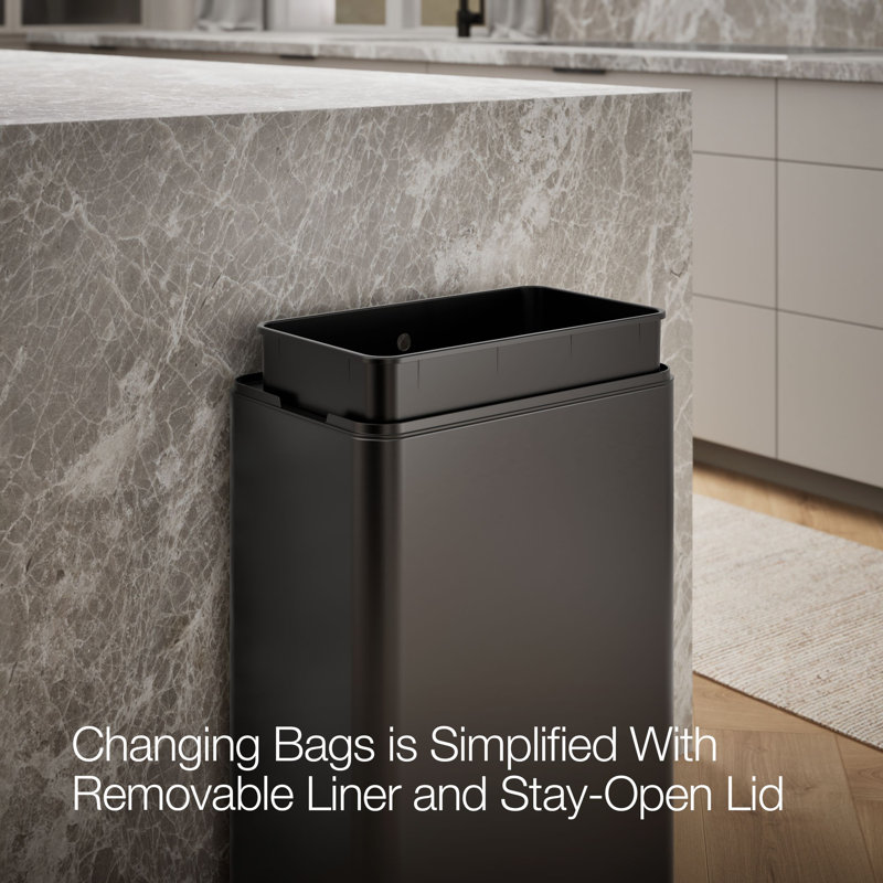 13-Gallon Touchless Stainless Steel Trash Can, Black Stainless
