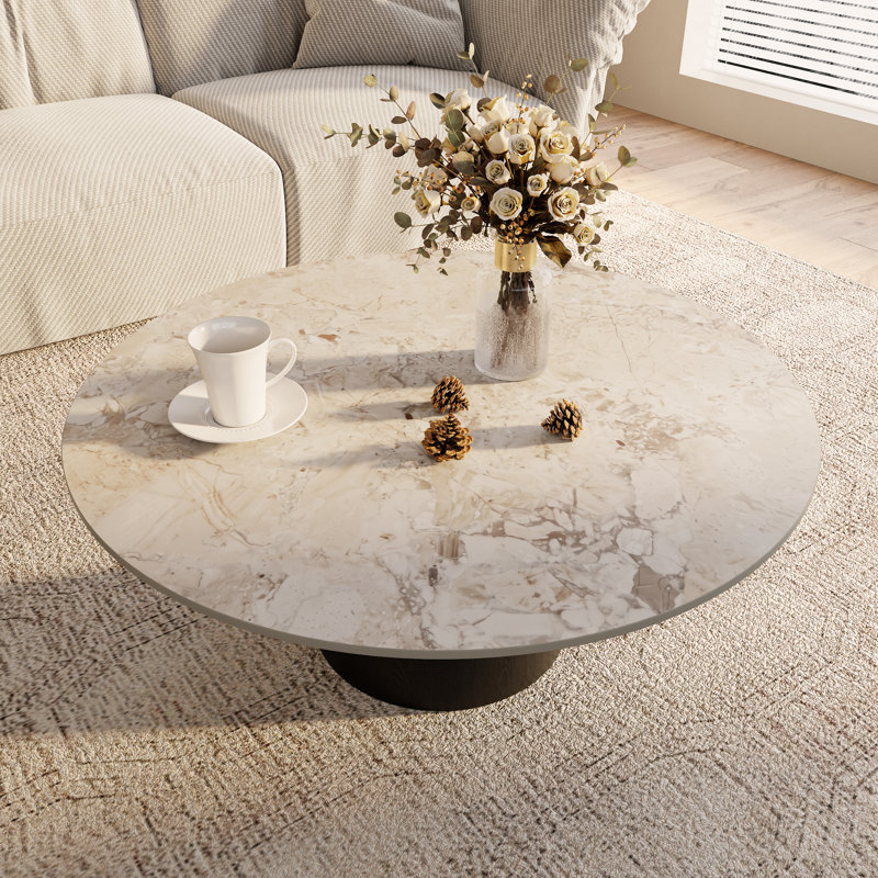 Table basse Mid-Century, H 17,44 po x L 35,43 po x l 35,43 po, Beige, Noir