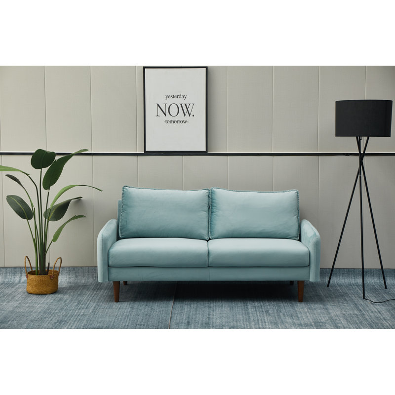 Emteas 69'' Velvet Sofa, Light Grayish Cyan Velvet