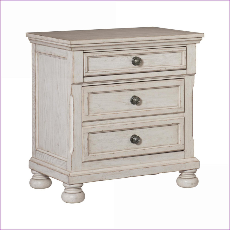 Table de chevet blanche transitionnelle avec 2 tiroirs - sans assemblage, Beige