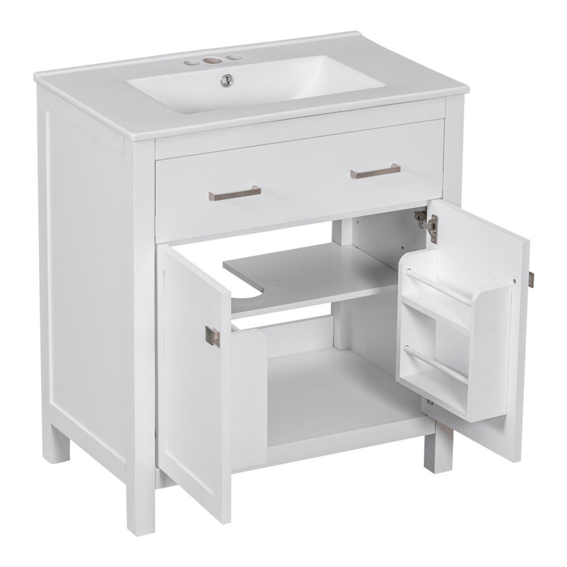 Meuble-lavabo simple 30 po, Blanc, Argent