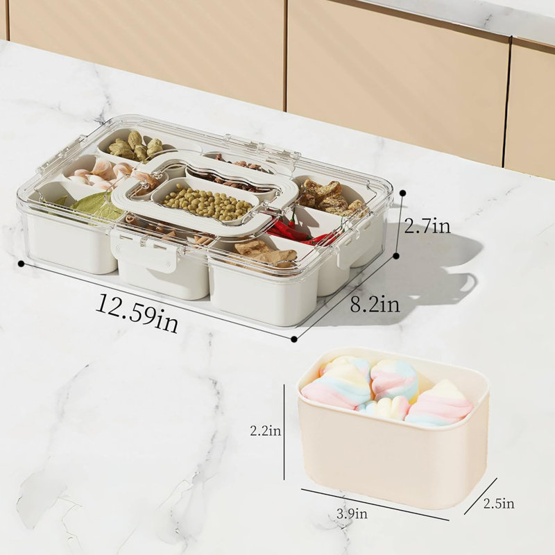 Portable Snackle Box Container Divided Serving Tray with Lid and Handle