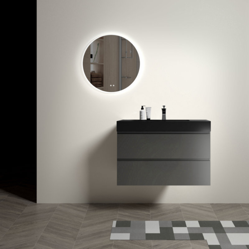 Meuble-lavabo simple avec plateau 35,8 Shveta, Gris, Noir