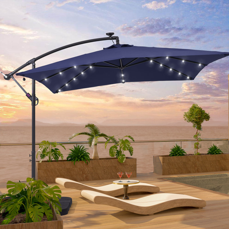 Parasol en porte-à-faux carré lumineux 8 pi 2 po Jamarion, Marine