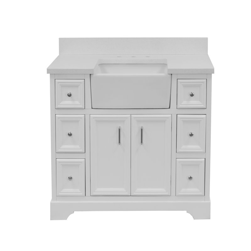 Ensemble de meuble-lavabo simple 42 po Emiliano, Blanc, Quartz