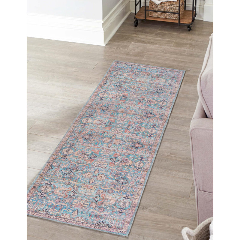 Tapis bleu Enger, Tapis de couloir 2 pi 7 po x 12 pi