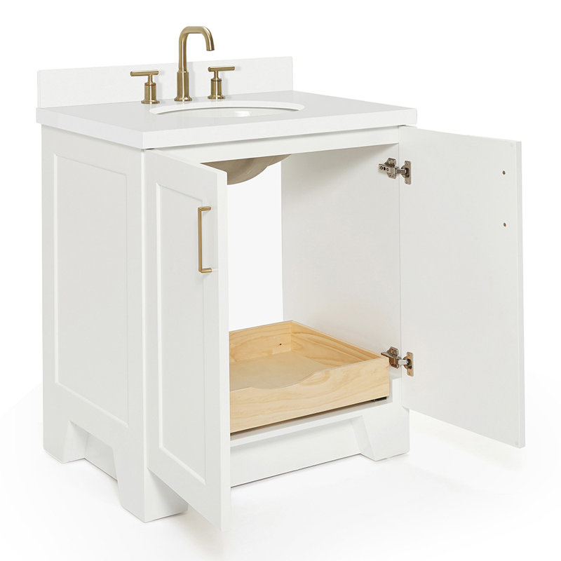 31 IN.  Single Bathroom Vanity, White, Oval, White Quartz