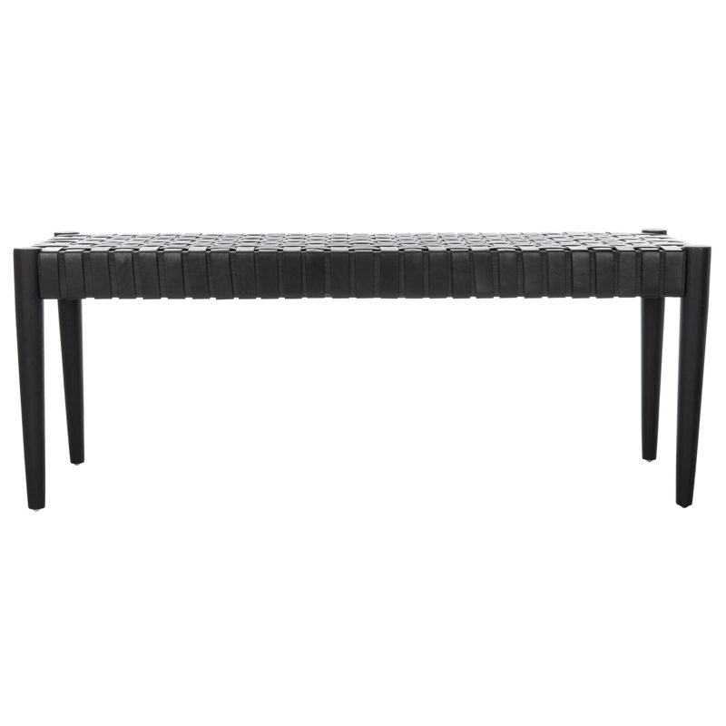 Banc en cuir tissé de 47 po Orin, Cadre noire / cuir noir
