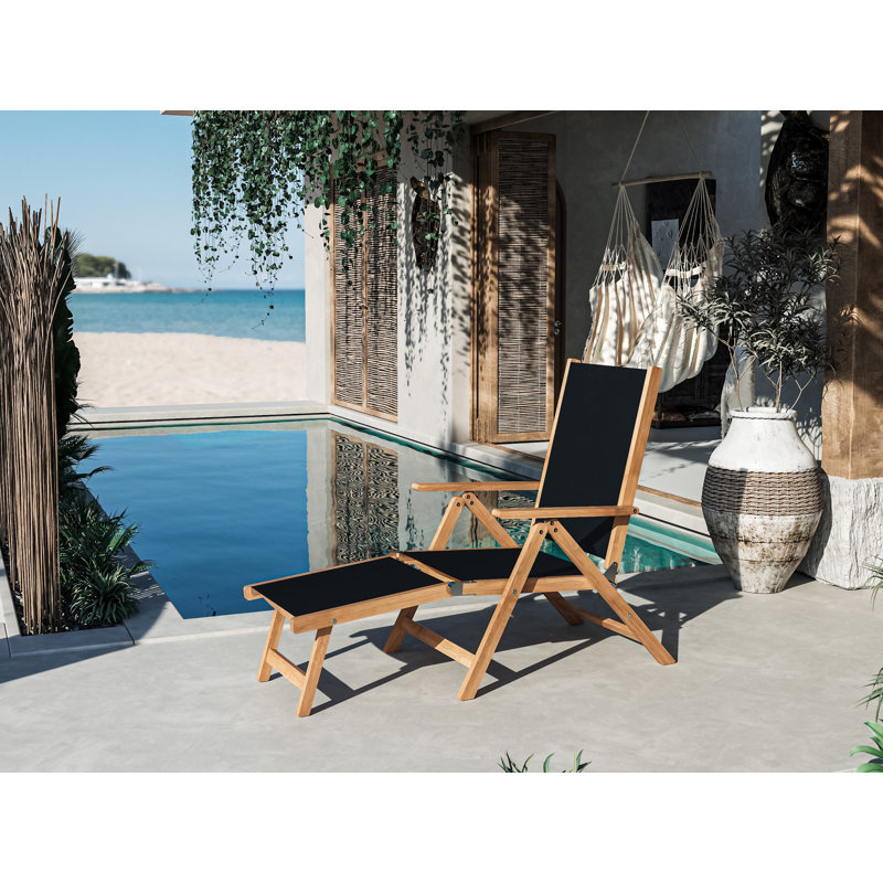 Aquitania Teak Outdoor Folding Lounge Deck Chair , Black