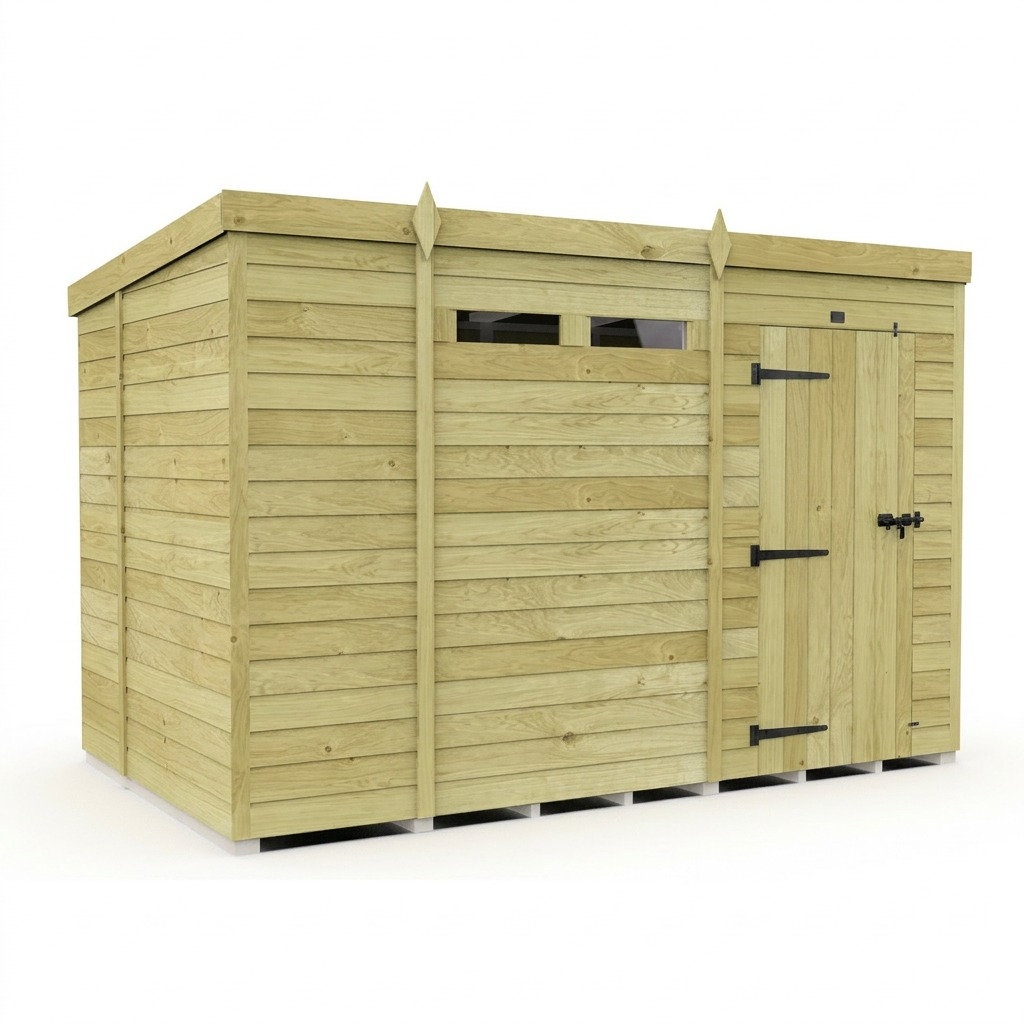 Total Sheds 11ft x 7ft Security Pent Shed - Heavy-Duty Hasp Staple Anti-Tamper - Pressure Treated Timber - UK Manufactured