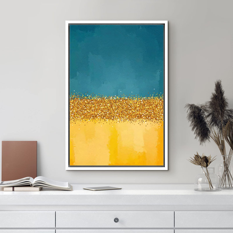 Minimal paysage sarcelle doré jaune bloc de couleur dégradé sur, H 24 po x l 16 po, Blanc