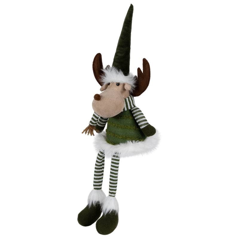 Figurine de Noël orignal suspendu à pattes rayées assis - 20 po - vert et blanc