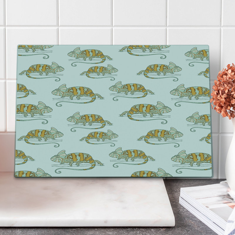 Ambesonne Colourful Cutting Board Large Size Wild Chameleon Lizard Multicolor