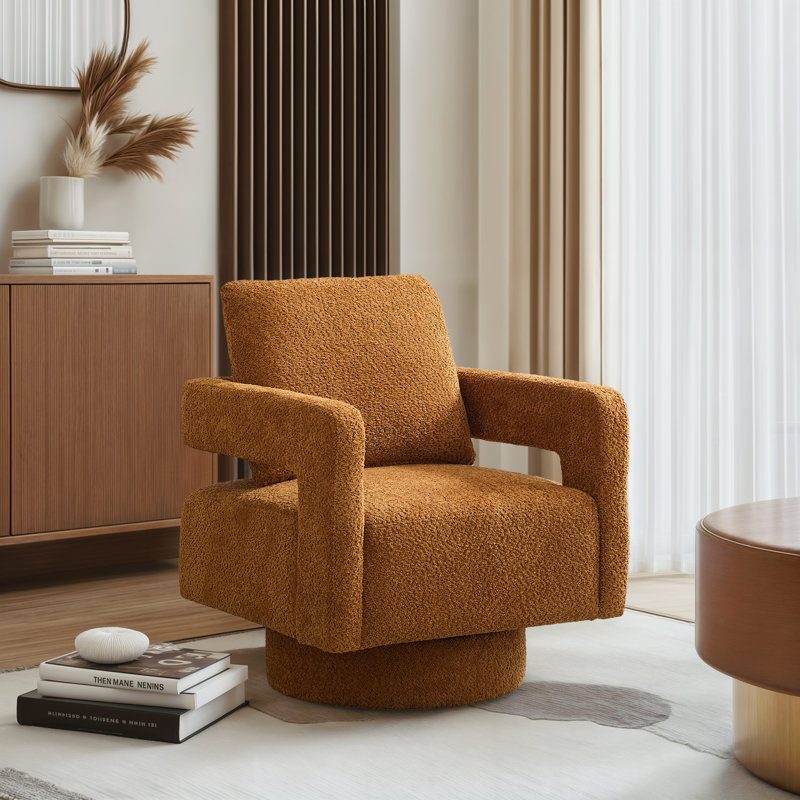 Fauteuil d'appoint pivotant revêtu de tissu bouclé, Caramel