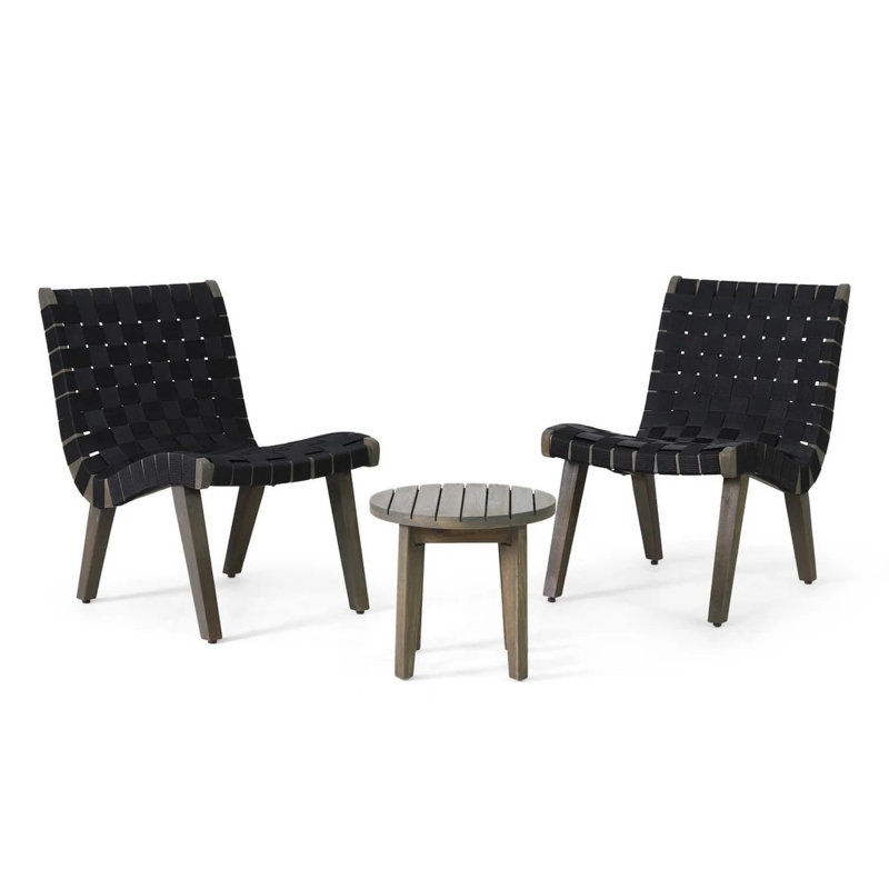 Outdoor 3-piece wood patio seating set with cushions for garden, porch, or balcony - stylish and comfortable