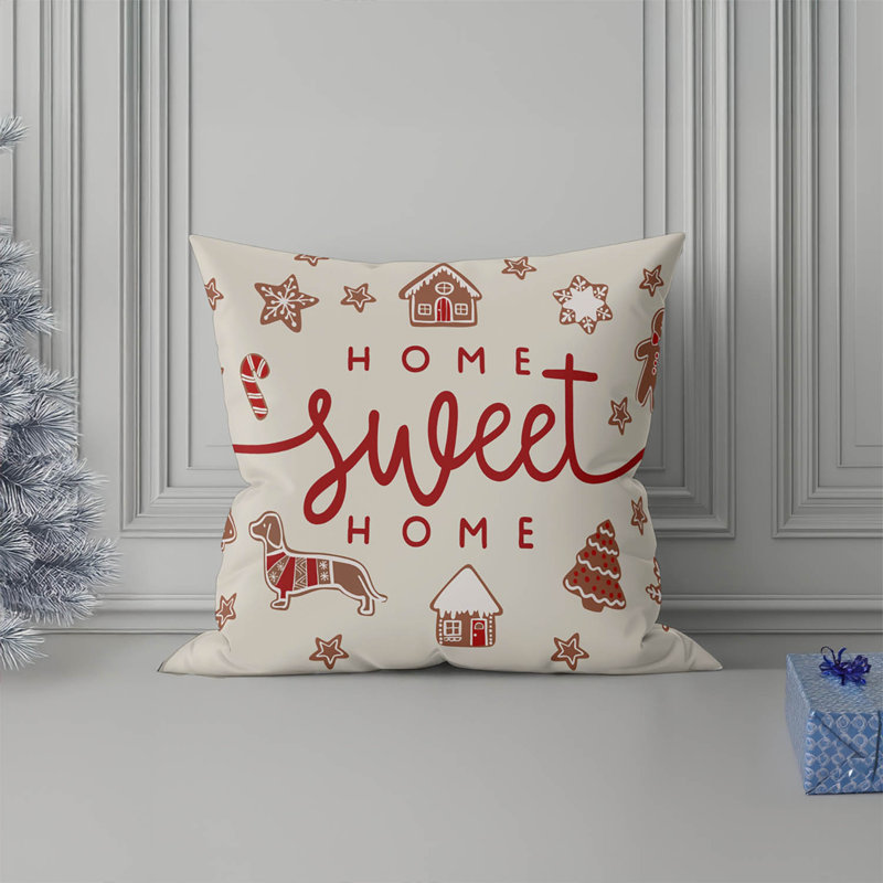 Coussin décoratif Gingerbread Home Sweet Home, Ivoire ivoire, Carré 18 po