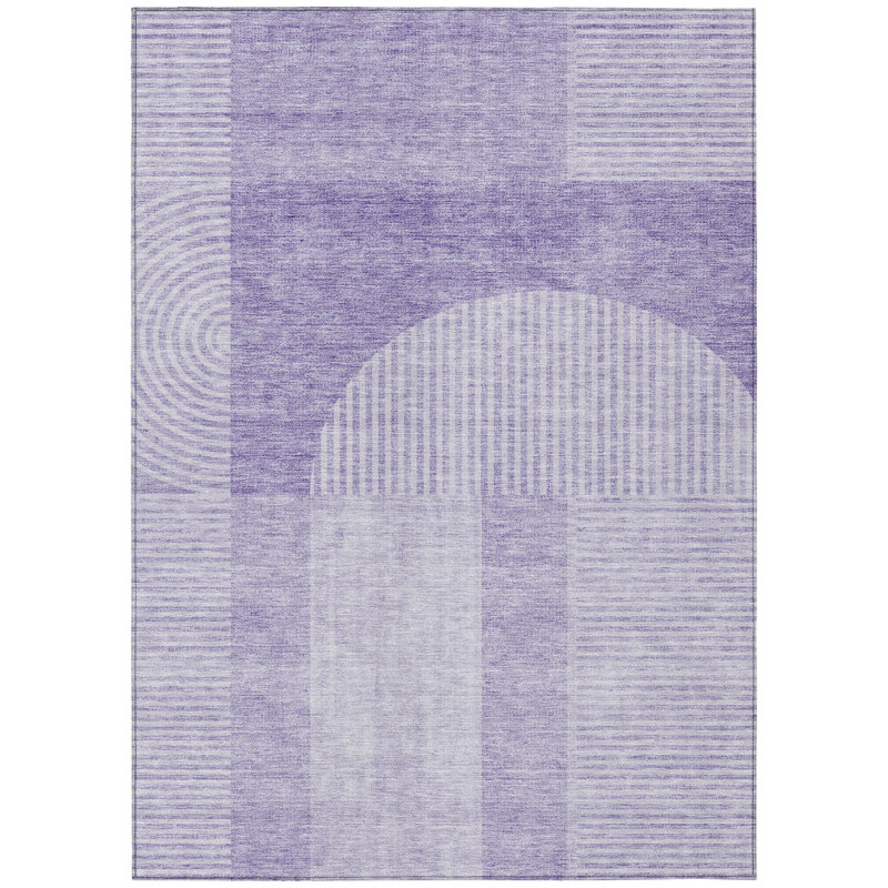 3' X 5' Lavender And Purple Geometric Washable Indoor Outdoor Area Rug