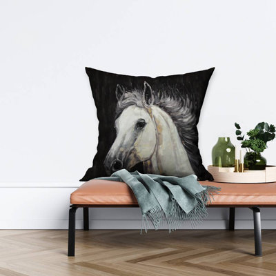 White star horse - 26"x26" Throw pillow cover - Poly twill - Print on demand