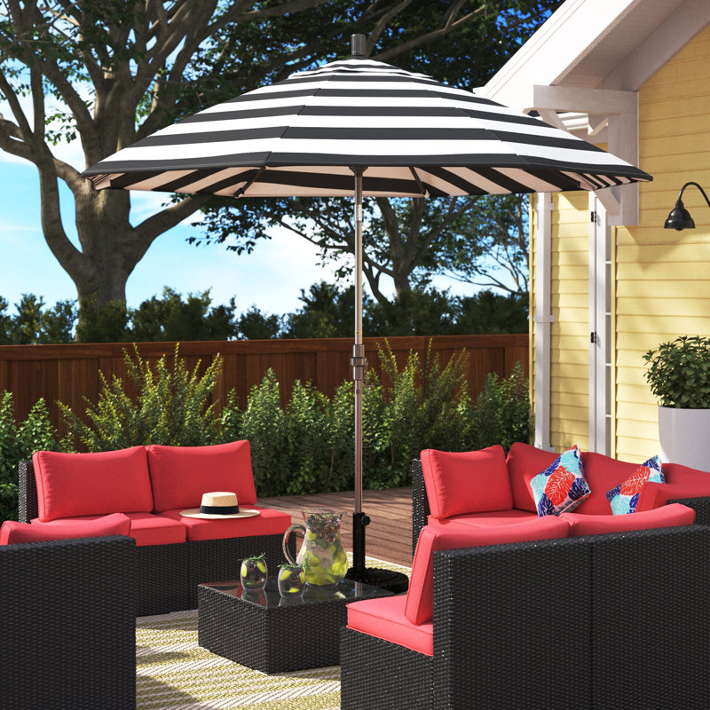 Parasol de marché Sunbrella® 9 pi Roverta, Argent, Toile rouge jockey Sunbrella® toile noire