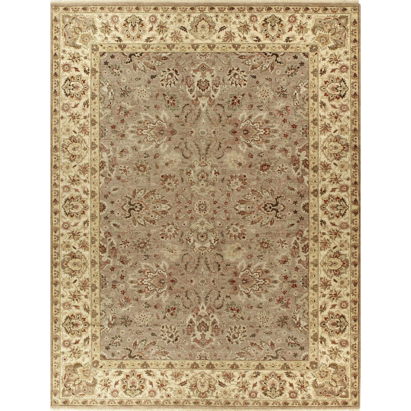 Tapis taupe et ivoire noué à la main de haute qualité, Rectangle 4 pi x 6 pi