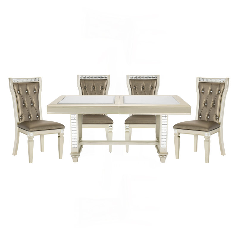 Ensemble de salle à manger 5 pièces Glamour Style Champagne, 5 pièces: table, 4 chaises