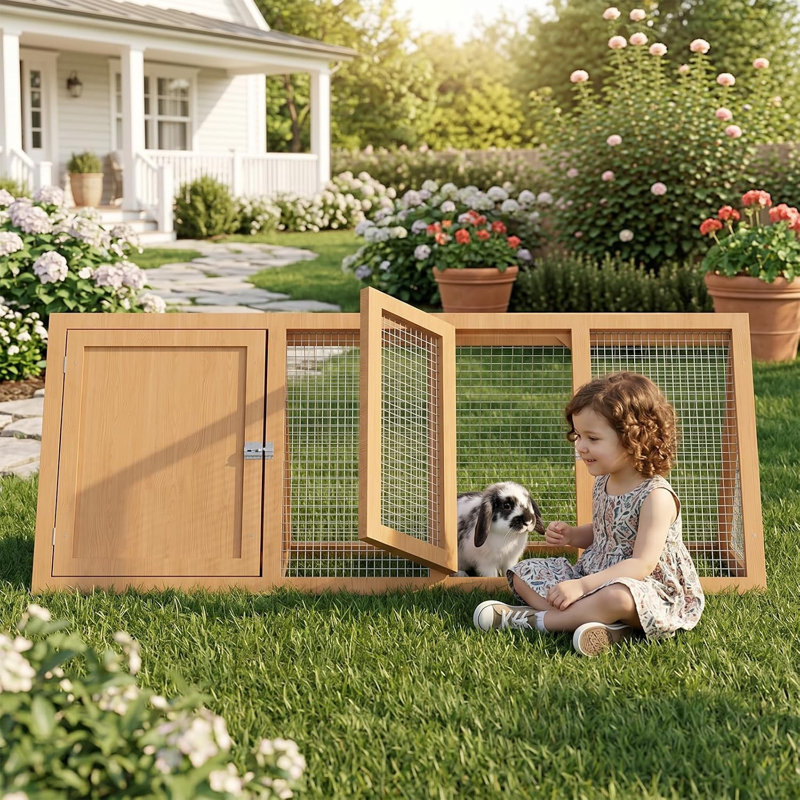 Cage à lapin avec cage d'aération Rabbit Petite cage à poules avec 2 portes, cage à caille en bois pour l'extérieur