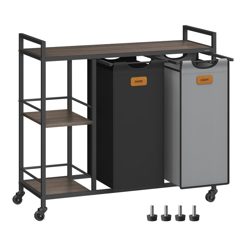 Metal Rolling Laundry Basket with Handles,  Chestnut Brown/Ink Black/Dove Grey
