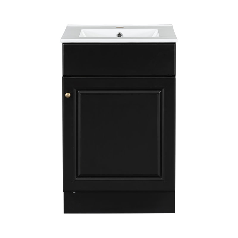 20" Single Bathroom Vanity With Ceramic Top, Black
