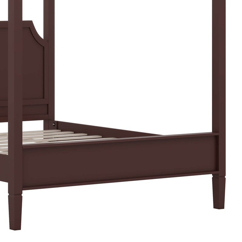 Structure de lit à baldaquin en bois moderne avec tête de lit, lit plateforme à 4 colonnes avec support en lattes de bois massif