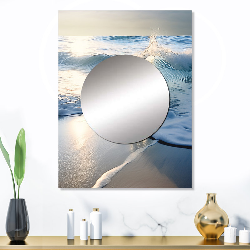 Frediano Beach Wave Scenery Photo I - Waves Unique Wall Mirror, Blue Mirror, Printed Metal Art, 32" x 24"