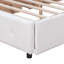 Lit plateforme tapissier grand format blanc avec 4 tiroirs polyvalents et tête de lit chic, sans sommier tapissier, revêtement en lin, tiroirs de tête de lit classiques à structure stable, ressorts nécessaires, tissu élégant