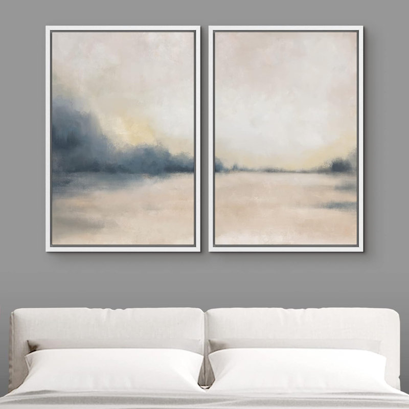 «Landscape Abstract Shapes Illustration», reproduction encadrée sur toile 2 pièces, H 36 po x l 48 po, Cadre flottant blanc