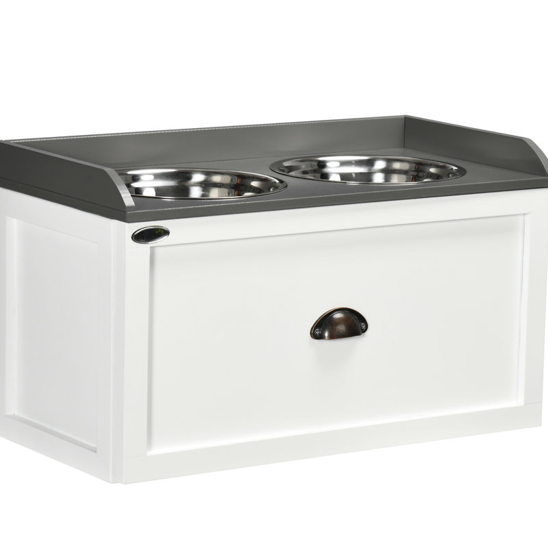 Grand dispositif d'alimentation pour chien - bols et rangement surélevés robustes, rangement central blanc pour grands