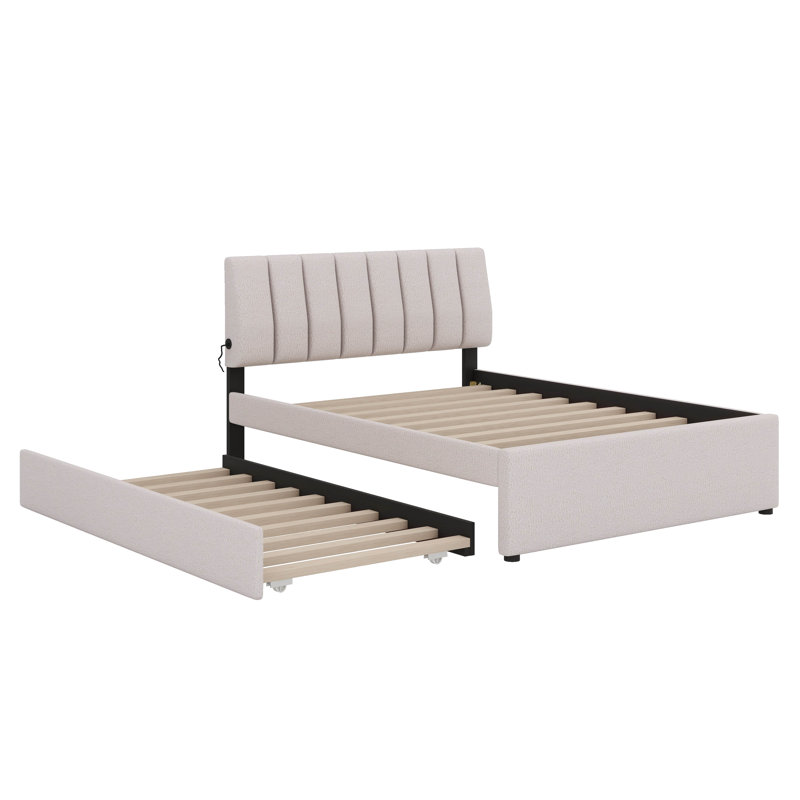 Lit plateforme rembourré Teddy, Beige, Lit double