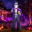  Vampire comte gonflable illuminé 9 pi avec robe mauve et tête de mort d'Halloween
