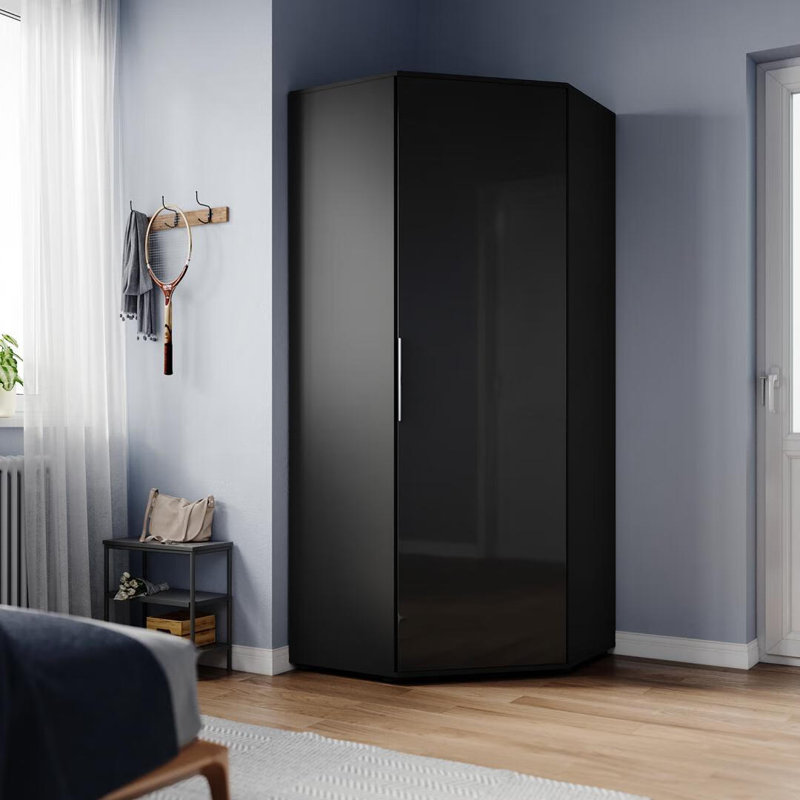 186*80*80CM Modern Simple Corner Wardrobe With High Light UV Door Panel,Solid Wood Style, Matte Black