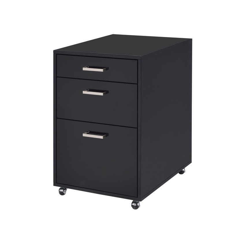Classeur noir lustré avec 3 compartiments de tiroir - H 18 po x 22 po 28 po, sans assemblage, 62 lb, roulettes pour faciliter la manipulation des tiroirs, commodité incluse