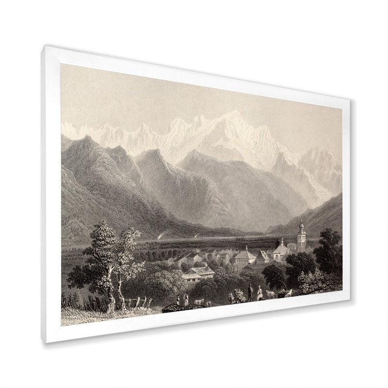 Mont Blanc monochrome - impression sur toile, H 24 po x l 32 po, Cadre photo blanc