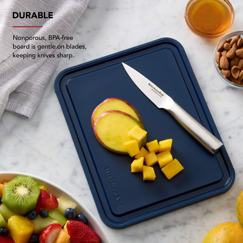 Kitchenaid Classic Non-Slip Poly Cutting Board, 8X10 Inch, Ink Blue