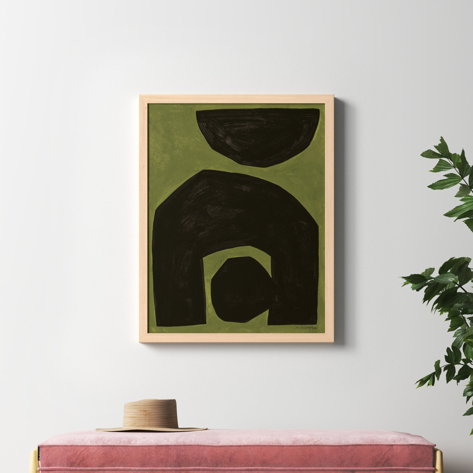 Lyndsey "Module on Green 2" Painting, Yellow, 38" H x 30" W x 1.25" D