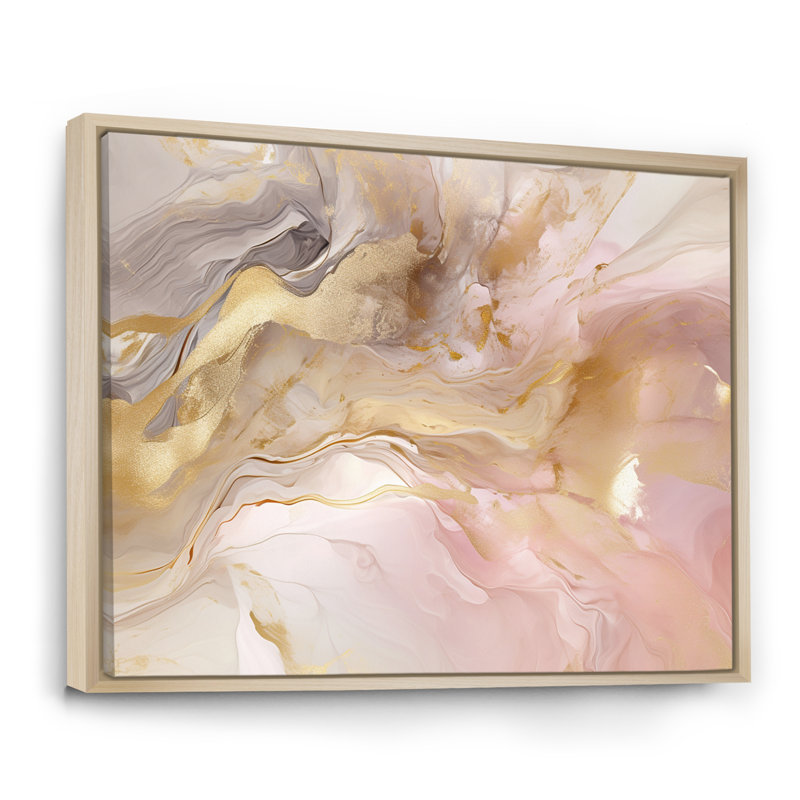 Exquis symphonie abstraite rose et pastel doré I - art abstrait de peinture murale pour le salon, Cadre naturel flottant